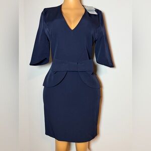 Marmuri Navy PeplumDress with Waist Bow